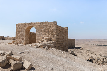 Ruins  of the North Watchtower on ruins of the Nabataean city of Avdat, located on the incense road in the Judean desert in Israel. It is included in the UNESCO World Heritage List.