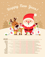 Vector calendar 2020 year. Week starts from Sunday