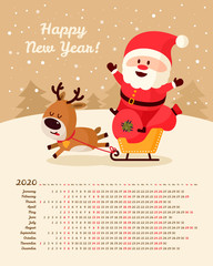 Vector calendar 2020 year. Week starts from Sunday