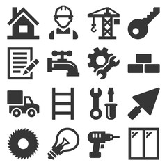 Construction Icons Set on White Background. Vector