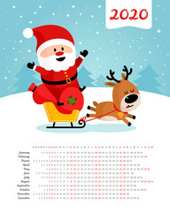 Vector calendar 2020 year. Week starts from Sunday