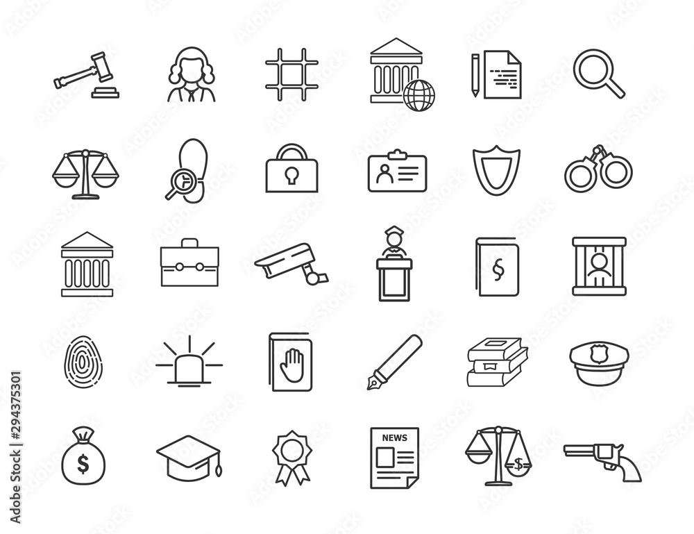 Aufkleber set of linear jurisprudence icons. law icons in simple design. vector illustration
