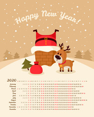 Vector calendar 2020 year. Week starts from Sunday