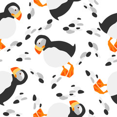 Seamless pattern with cute sea birds. Cartoon characters illustration. For textile, wallpaper, wrapping.