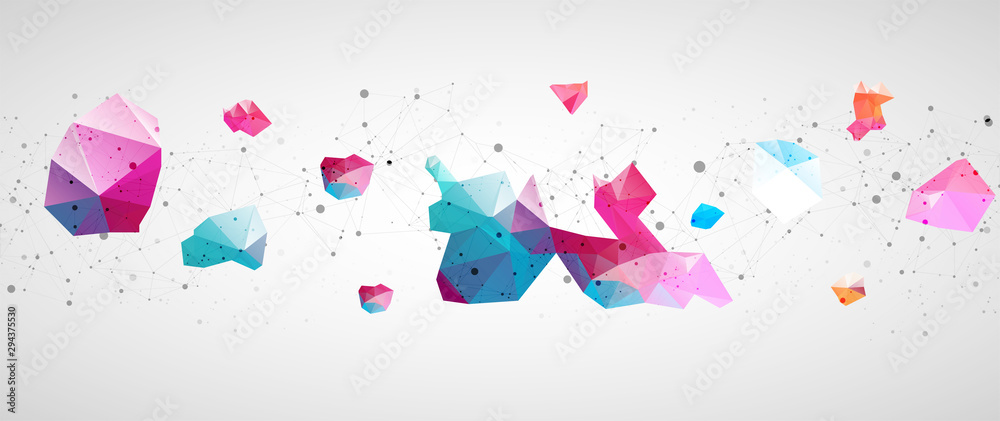 Poster Wireframe background with plexus effect. Futuristic vector illustration.