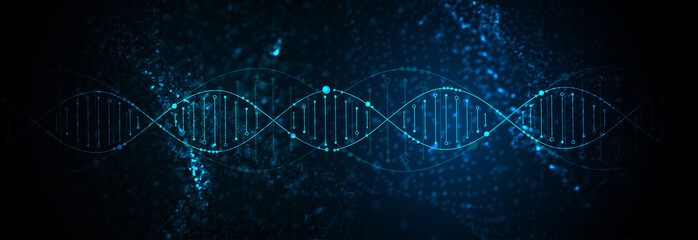 Obraz premium Science template, abstract background with a 3D DNA molecules. Vector illustration.
