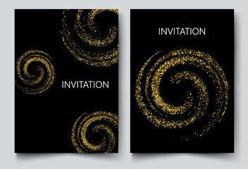 Two template design of invitation with gold sequin.Festive design postcards,invitations,brochures