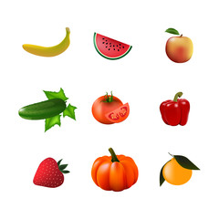 Set of fresh fruits and vegetables vector illustration design