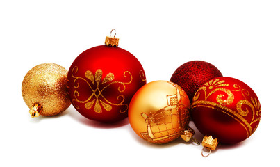 Christmas perfect decoration red and gold yellow balls isolated