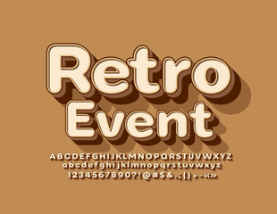 Vector stylish logo Retro Event with trendy Font. 3D vintage Alphabet Letters, Numbers and Symbols