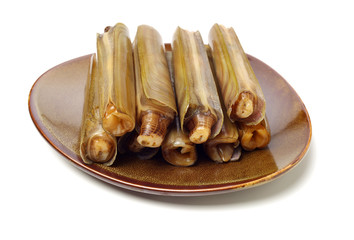 Razor clams isolated on white background.