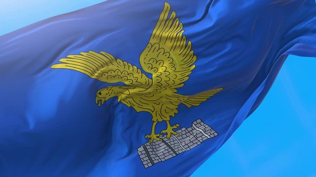 Friuli Venezia Giulia, region of Italy, waving flag 4K. Realistic friulian  background looping 3840x2160 px.