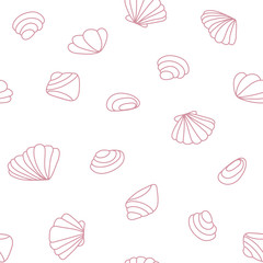Seashells seamless pattern vector. Doodle colorful background. Sketch objects marine illustration