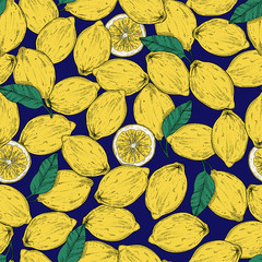 Seamless pattern of hand drawn lemons, vector