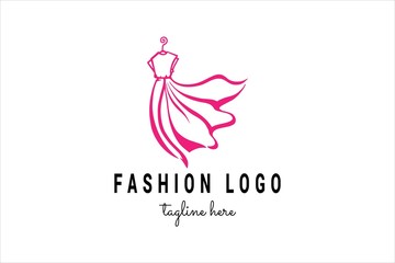 fashion logo template with pink women's dress