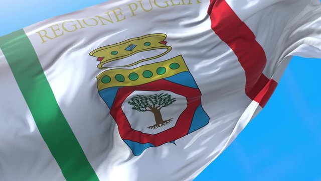 Apulia, region of Italy, waving flag 4K. Realistic Apulian background. Apulia background looping 3840x2160 px.