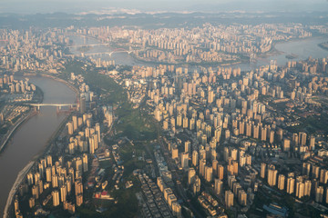 Overlooking the city on a plane