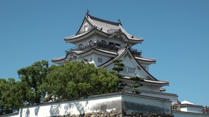 KISHIWADA, OSAKA, JAPAN - 15 SEPTEMBER 2019 : View of KISHIWADA CASTLE. The landmark of Kishiwada city. The city is famous for Danjiri festival held in September and October.