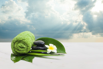Spa objects with stones and flower for healthy therapy. Spa conc