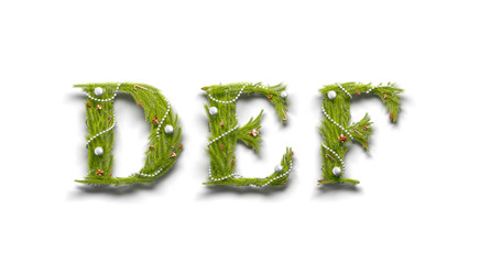 Decorative D E F letters, new year font mockup isolated