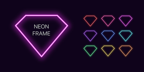 Naklejka premium Neon monochrome diamond Border with copy space. Templates set