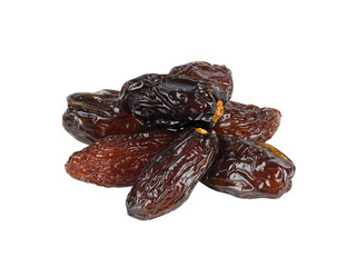 Closeup of seven ripe dates fruits.