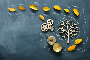 Education image of tree with cog wheels. Concept of learning and creative thinking