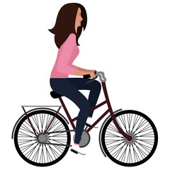 Fototapeta na wymiar Woman riding a bicycle. Flat illustration