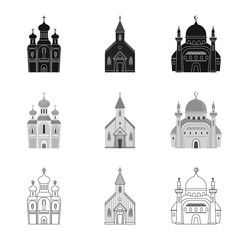 Vector illustration of cult and temple logo. Set of cult and parish stock symbol for web.