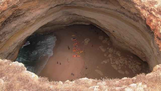 Point of view of a man exploring Benagil Sea Cave Agarve coastline Portugal 