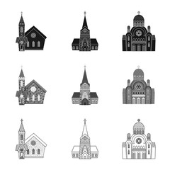 Isolated object of cult and temple sign. Set of cult and parish vector icon for stock.