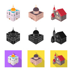 Vector design of temple and historic symbol. Collection of temple and faith vector icon for stock.
