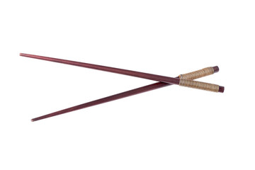 Wooden chopsticks isolated on the white background.