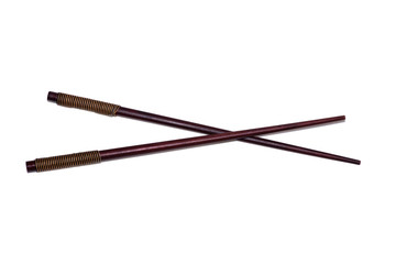 Wooden chopsticks isolated on the white background.