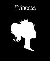 Princess or Queen Profile Silhouette with Crown