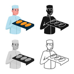 Vector illustration of baker and pan sign. Collection of baker and baguette stock vector illustration.