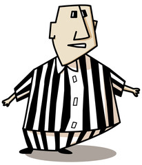 Man with striped pajamas on white background.