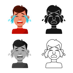 Vector illustration of guy and cry symbol. Set of guy and tears stock symbol for web.