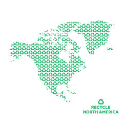 Fototapeta premium North America map made from recycling symbol. Environmental concept