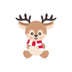  cartoon cute deer with scarf sitting vector