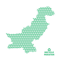 Fototapeta premium Pakistan map made from recycling symbol. Environmental concept