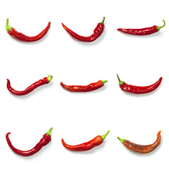 Set of Red chili pepper isolated on a white background. Healthy food. Fresh vegetables.