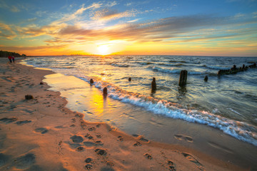 Beautiful sunset ovet the Baltic sea of Gdansk, Poland