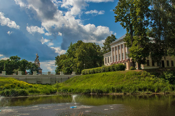 Uglich Kremlin. view of the historic building of the city Council and The Church of the Kazan icon of the mother of God from the Stone stream