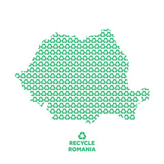 Fototapeta premium Romania map made from recycling symbol. Environmental concept