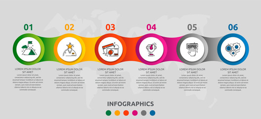 Vector infographic template circles for six paper label, diagram, graph, presentation. Business concept with 6 options. Blank space for content, step for step, timeline, workflow, marketing, web