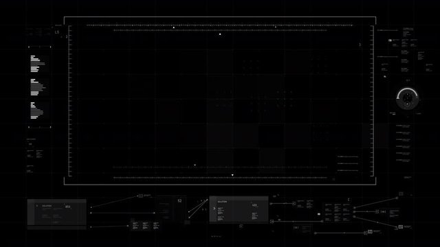 User interface hud with dot bar graph and rule the cyber futuristic concept for video overlay with dark and grain processed