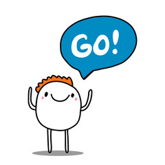 Go hand drawn vector illustration young man speaking cartoon comic style