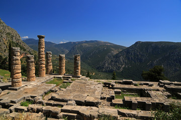 Ruins of Temple of Apollo, Delphi, Valley of Phocis, Greece