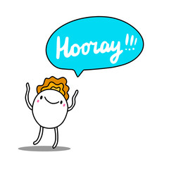 Hooray hand drawn vector illustration in cartoon style comic man shouting